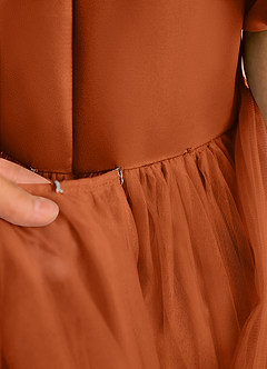 Azazie Cocoa Blumenmädchenkleider Ballkleid Plissee Tüll Kleid Gebranntes Orange image10