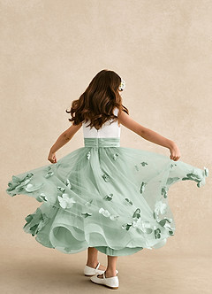 Azazie Vi Flower Girl Dresses Agave A-Line Sleeveless Tulle Dress image3