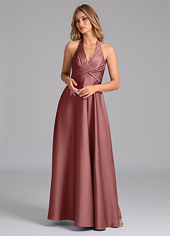 Azazie Tessie Bridesmaid Dresses Amethyst A-Line Pleated Stretch Satin Dress image1