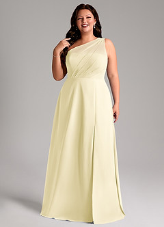 Azazie Phaedra Bridesmaid Dresses Lemon Sorbet A-Line One Shoulder Chiffon Dress image11