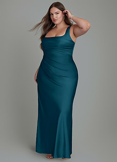 Azazie Agustina Bridesmaid Dresses Ink Blue Mermaid Corset Stretch Satin Dress image10