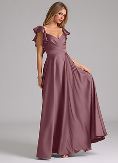 Azazie Leilani Bridesmaid Dresses Amethyst A-Line Ruched Stretch Satin Dress image4