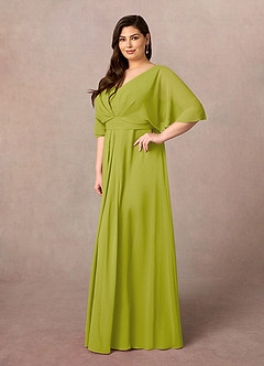 Azazie Oksana vestidos de madre de la novia Vestido de Hierba De Limón de Gasa de Corte en A con Cuello en V Plisado image8