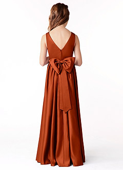 Azazie Hathaway Junior Paprika A-Line Bow Stretch Satin Dress image2