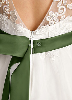 Azazie Lettie Flower Girl Dresses Ivory Olive Ball-Gown Lace Dress image6