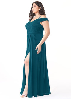 Azazie Audrianna Bridesmaid Dresses Ink Blue A-Line Off-The-Shoulder Gathered Chiffon Convertible Dress image9