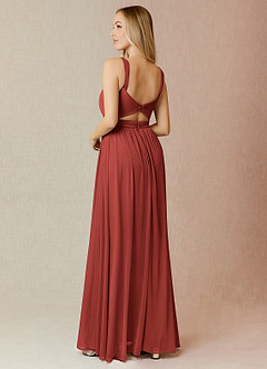 Azazie Reniya Bridesmaid Dresses Terracotta A-Line Pleated Mesh Convertible Dress image2