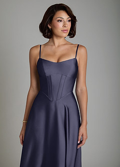 Azazie Nona Bridesmaid Dresses Stormy A-Line Pleated Stretch Satin Dress image3