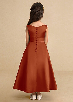 Azazie Lindy Flower Girl Dresses Paprika A-Line Pleated Matte Satin Dress image7