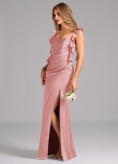 Azazie Jessamine Suknie dla druhen Osłona Gorset Satyna elastyczna Do ziemi Sukienka image5