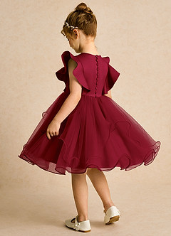 Azazie Chirp Flower Girl Dresses Burgundy Ball-Gown Tulle Dress image4