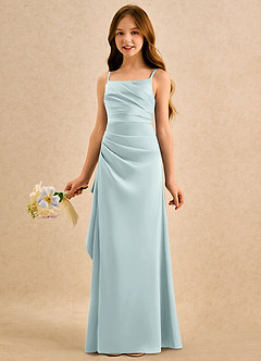 Azazie Cannoli Girls Formal Flower Girl Dresses Mist A-Line Pleated Stretch Satin Dress image4