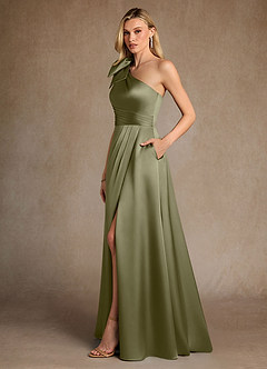 Azazie Easton Mother of the Bride Dresses Pistachio A-Line One Shoulder Stretch Satin Dress image2