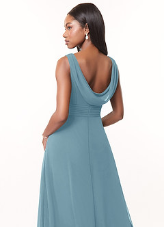 Azazie Karina Bridesmaid Dresses Moody Blue A-Line Pleated Chiffon Dress image4