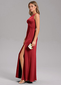 Azazie Phaedra Bridesmaid Dresses Scarlet A-Line One Shoulder Stretch Satin Dress image11