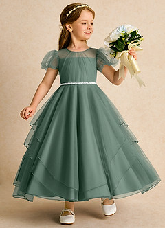 Azazie Duckie Abiti da Ragazza di Fiori Abito Principessa in Tulle Plissettato Eucalipto image1