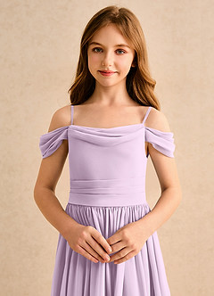 Azazie Shia Girls Formal Blumenmädchenkleider A-Linie Schulterfrei Chiffon Kleid Frostiges Flieder image6