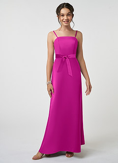 Azazie Anina Junior Fuchsia A-Line Bow Matte Satin Dress image4