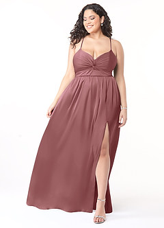 Azazie Raya Bridesmaid Dresses Amethyst A-Line V-Neck Pleated Stretch Satin Dress image7