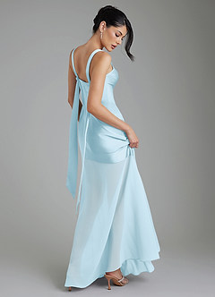 Azazie Piper At-home Try On Dresses Sky Blue Mermaid Pleated Stretch Satin Dress image10