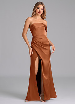 Azazie Lisbeth Bridesmaid Dresses Copper Mermaid Off the Shoulder Stretch Satin Convertible Dress image4