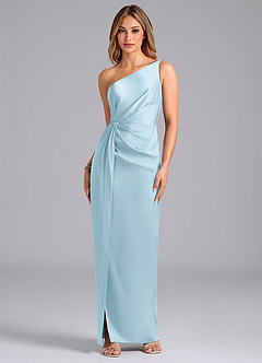 Azazie Naria Bridesmaid Dresses Sky Blue Sheath One Shoulder Stretch Satin Dress image1