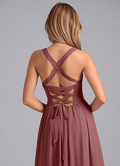 Azazie Francis Robes de demoiselle d'honneur Robe Trapèze en Mousseline de soie Corset Rose Du Désert image7