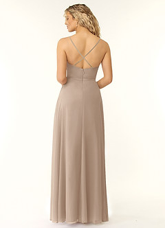 Azazie Naeem Brautjungfernkleider A-Linie V-Hals Rüsche Chiffon Kleid Taupe image2