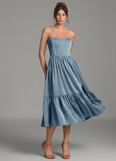 Azazie Delphina Bridesmaid Dresses Dusty Blue A-Line Corset Stretch Satin Convertible Dress image3