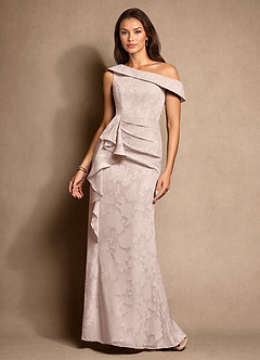 Azazie Hamptons Mother of the Bride Dresses Blushing Pink A-Line Pleated Floral Burnout Dress image1