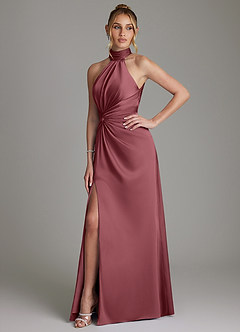 Azazie Gracelynn Bridesmaid Dresses Desert Rose Sheath Pleated Stretch Satin Dress image6
