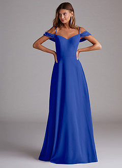 Azazie Marley Jurken voor bruidsmeisjes Converteerbaar Jurk van Chiffon met A-Lijn Off the Shoulder Koningsblauw image4