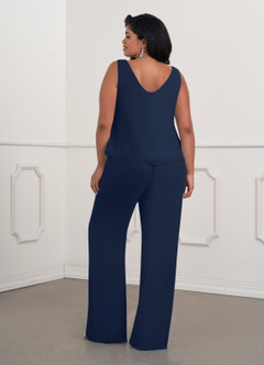 Azazie Maura Mother of the Bride Dresses Dark Navy Jumpsuit/Pantsuit Sequins Chiffon Dress image11