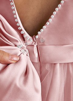 Azazie Cookie Flower Girl Dresses Powder Pink A-Line Bow Tulle Dress image5