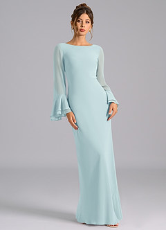 Azazie Leone Bridesmaid Dresses Sea Glass Mermaid Corset Chiffon Dress image4