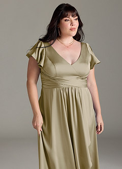 Azazie Omari Bridesmaid Dresses Moss Green A-Line Stretch Satin Dress image12