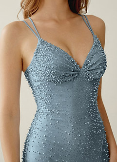 Sylvan Dusty Blue V-neck Hot Rhinestones Corset Prom Dress image5