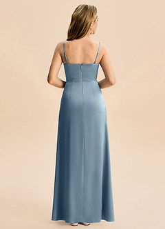 Azazie Abby Junior Robe Trapèze en Satin extensible Plissée Bleu Poussiéreux image2