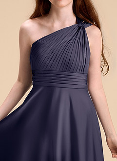 Azazie Charlize Junior Stormy A-Line Pleated Stretch Satin Dress image7