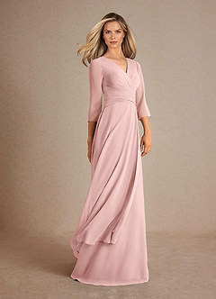 Azazie Mayfield Mère de la mariée Robes Robe Trapèze en Mousseline de soie Plissée Rose Poudré image2