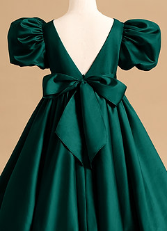 Azazie Jellybean Flower Girl Dresses Pine Ball-Gown Ruched Matte Satin Dress image5