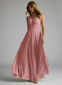 Azazie Gina Bridesmaid Dresses Dusty Rose A-Line V-Neck Pleated Chiffon Dress image2
