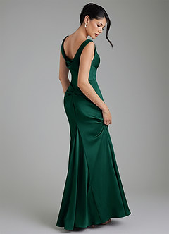 Azazie Spencer Bridesmaid Dresses Emerald Mermaid Pleated Stretch Satin Dress image2