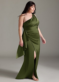 Azazie Maive Bridesmaid Dresses Olive Sheath Ruched Stretch Satin Dress image8