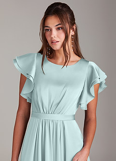 Azazie Daphne Modest brudtärna klänningar Klänning A-Linje Ruched Golvlängd Stretch Satin image5