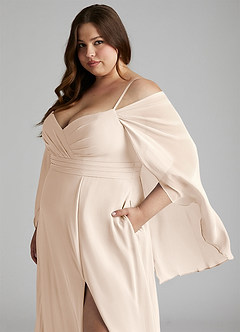 Azazie Cienna Bridesmaid Dresses White Alabaster A-Line Long Sleeve Chiffon Dress image12