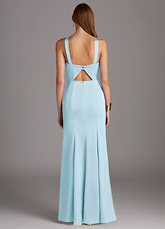 Azazie Elana Bridesmaid Dresses Sky Blue Sheath Side Slit Stretch Satin Dress image4