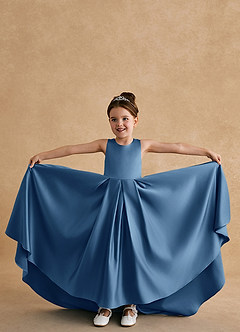 Azazie Sammy Flower Girl Dresses Twilight A-Line Lace Matte Satin Dress image3