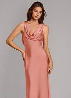 Azazie Cheryl Bridesmaid Dresses Coral Mermaid Stretch Satin Dress image6