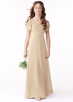 Azazie Bondi Junior Champagne A-Line Bow Chiffon Dress image2
